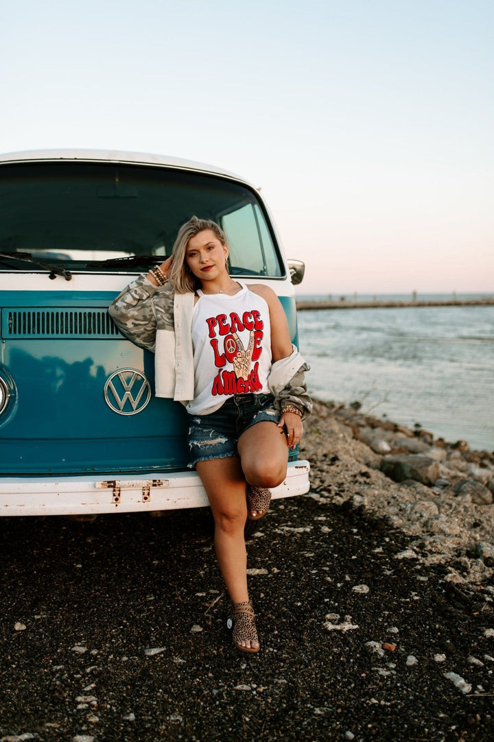 Peace Love America White Tank