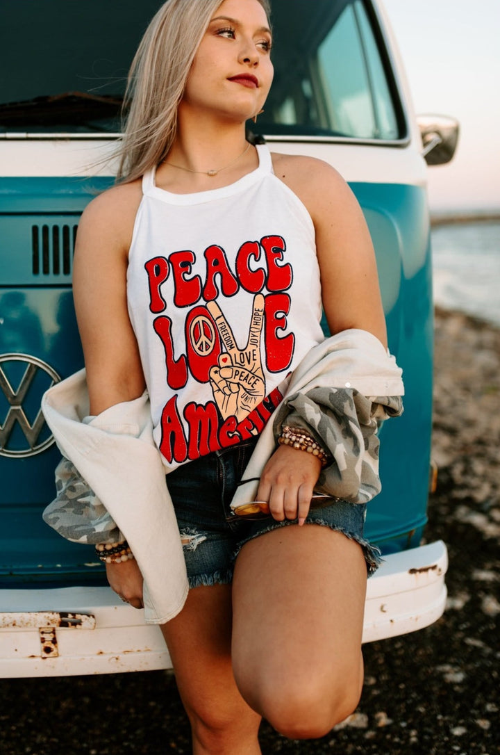 Peace Love America White Tank