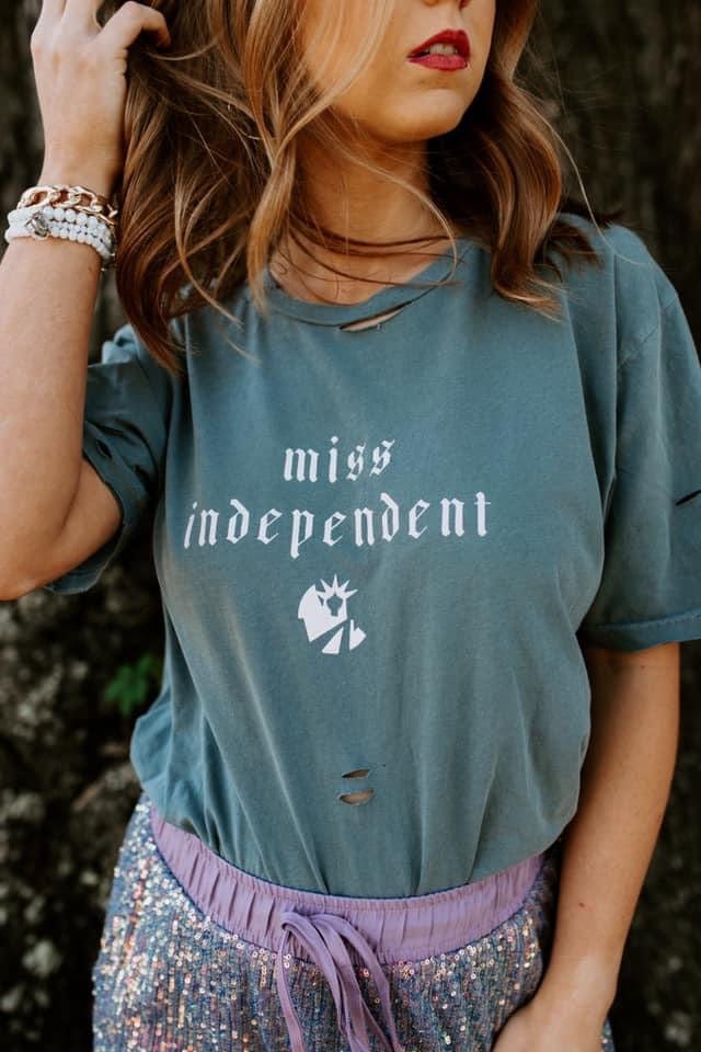 Miss Independent Distressed Cut Tee