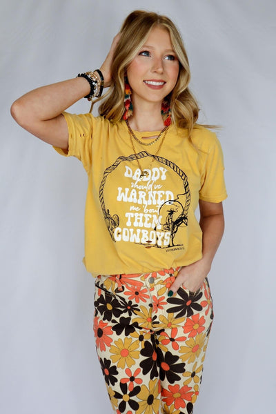 Daddy Should Have Warned Me Yellow Destroyed Cut Tee