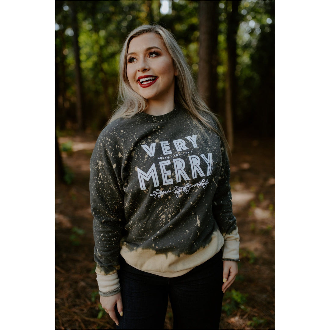 Very Merry Olive Bleached Sweatshirt