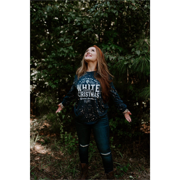 White Christmas Navy Bleached Long Sleeve