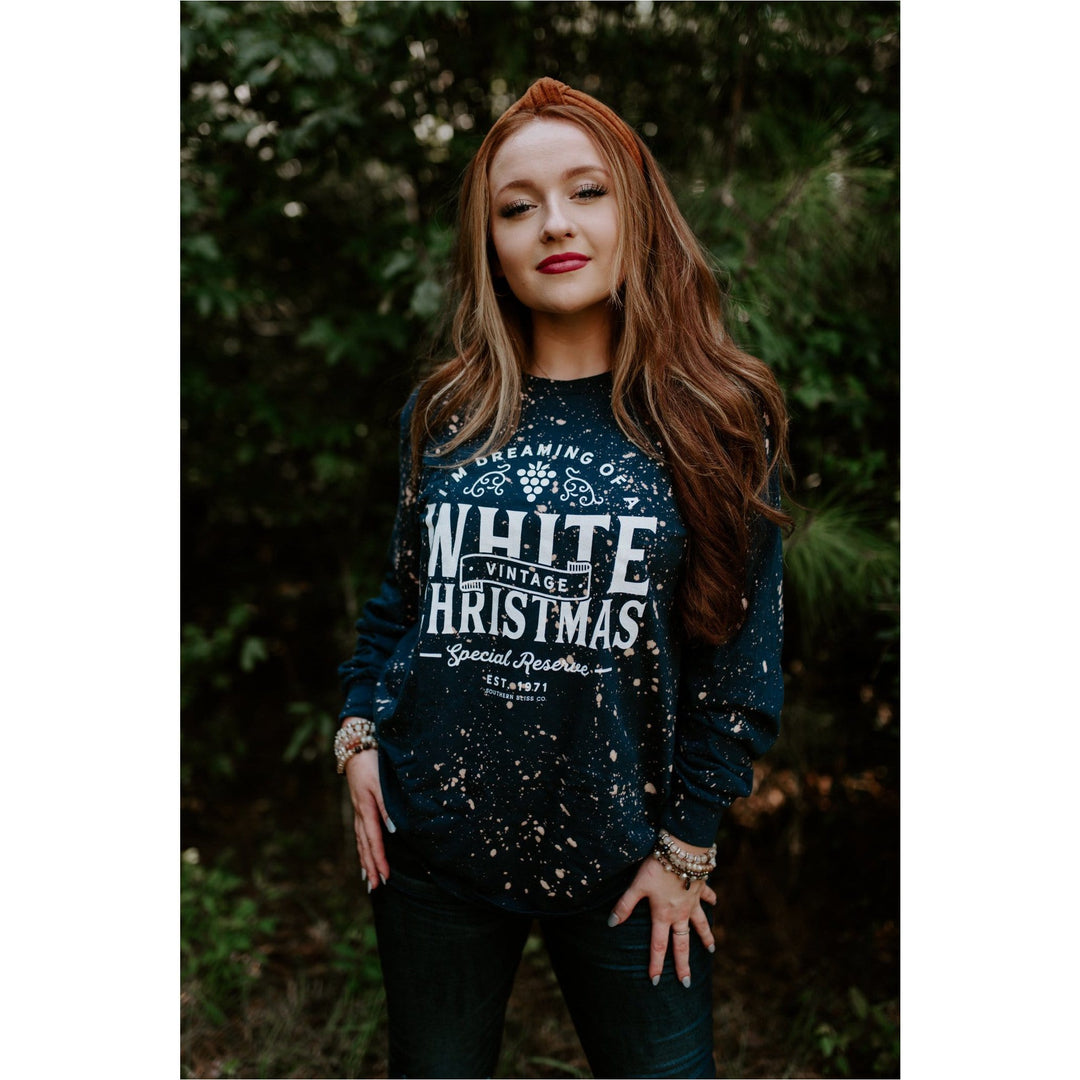 White Christmas Navy Bleached Long Sleeve