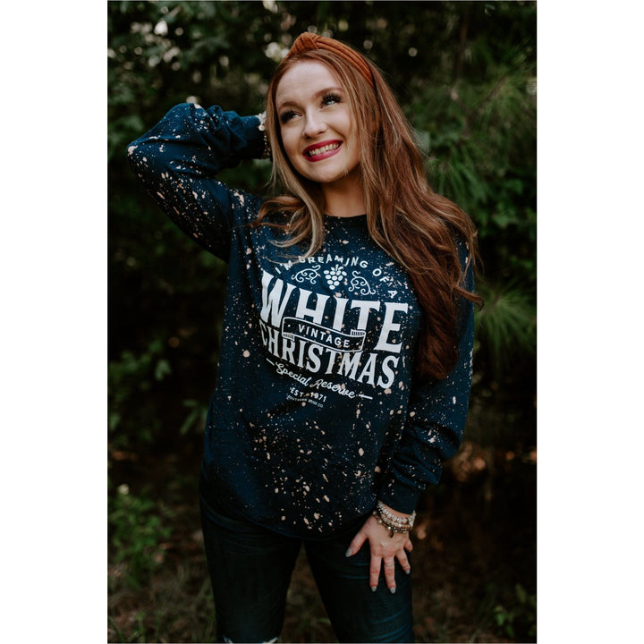 White Christmas Navy Bleached Long Sleeve