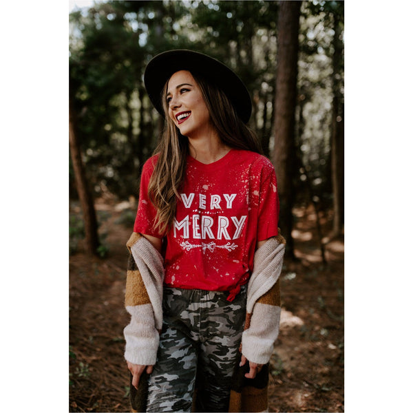 Very Merry Red Bleached Long Sleeve