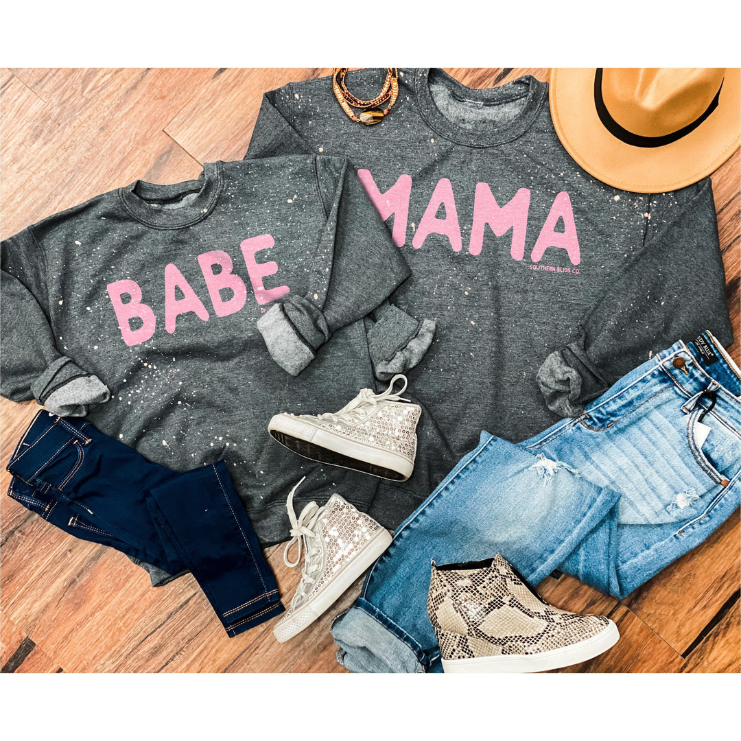 MAMA Gray/Pink Bleached Sweatshirt