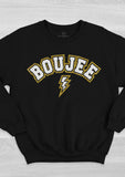 Boujee White Varsity Glitter Black Solid Sweatshirt