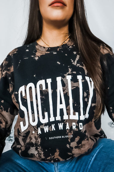 Socially Awkward Black Bomba Bleached Sweatshirt