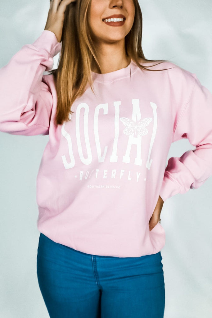 Social Butterfly Pink Solid Sweatshirt