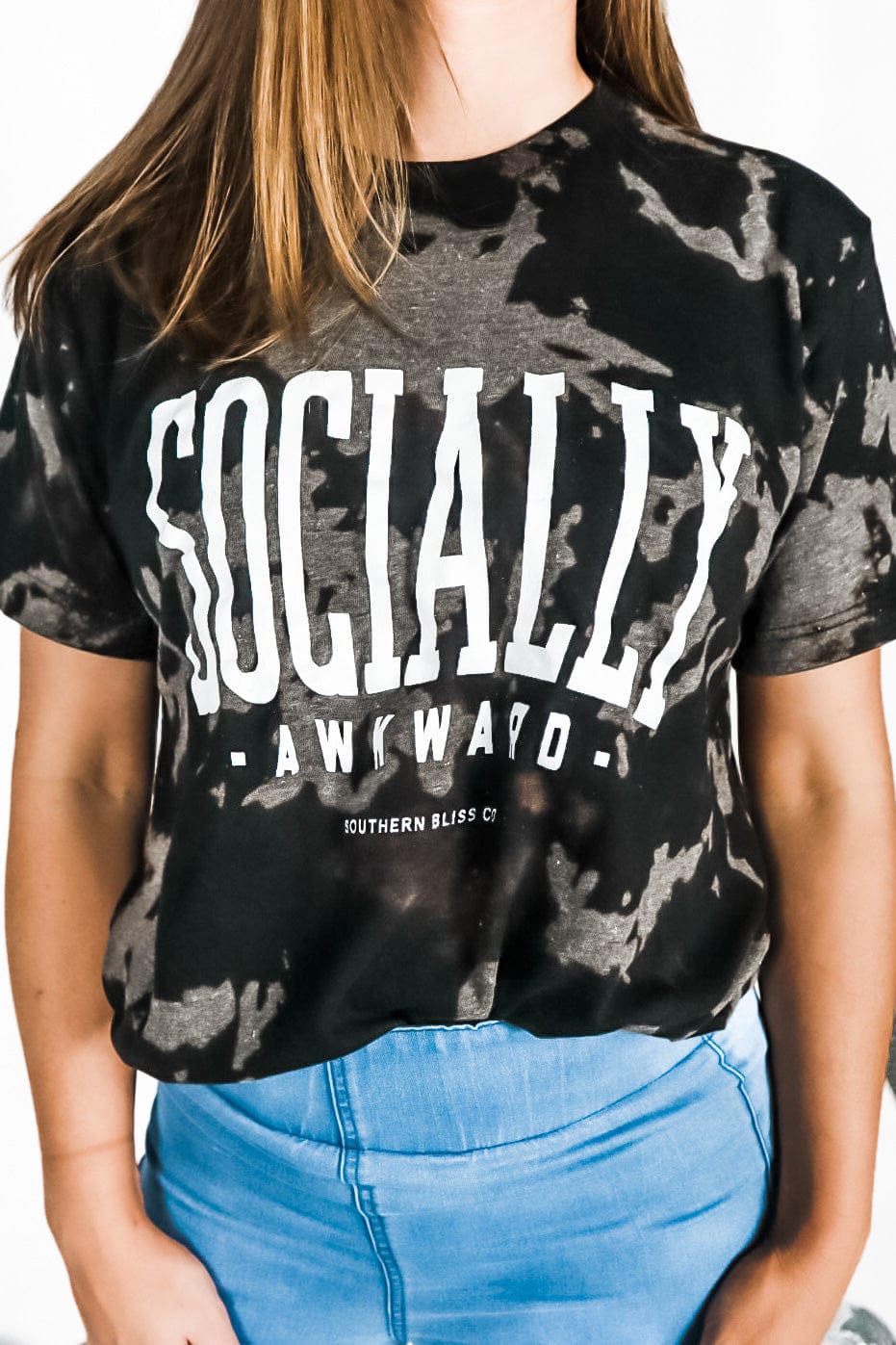 Socially Awkward Black Bomba Bleached Tee