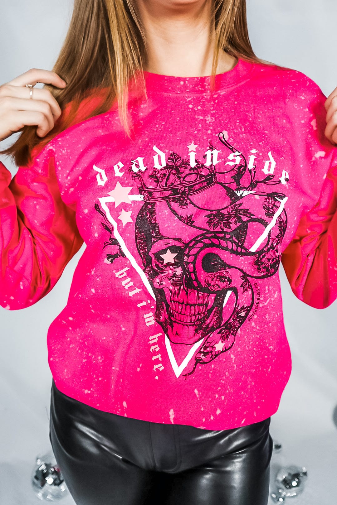 Dead Inside Fuschia Bleached Sweatshirt