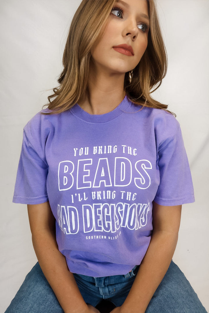 Beads and Bad Decisions Purple Solid Tee