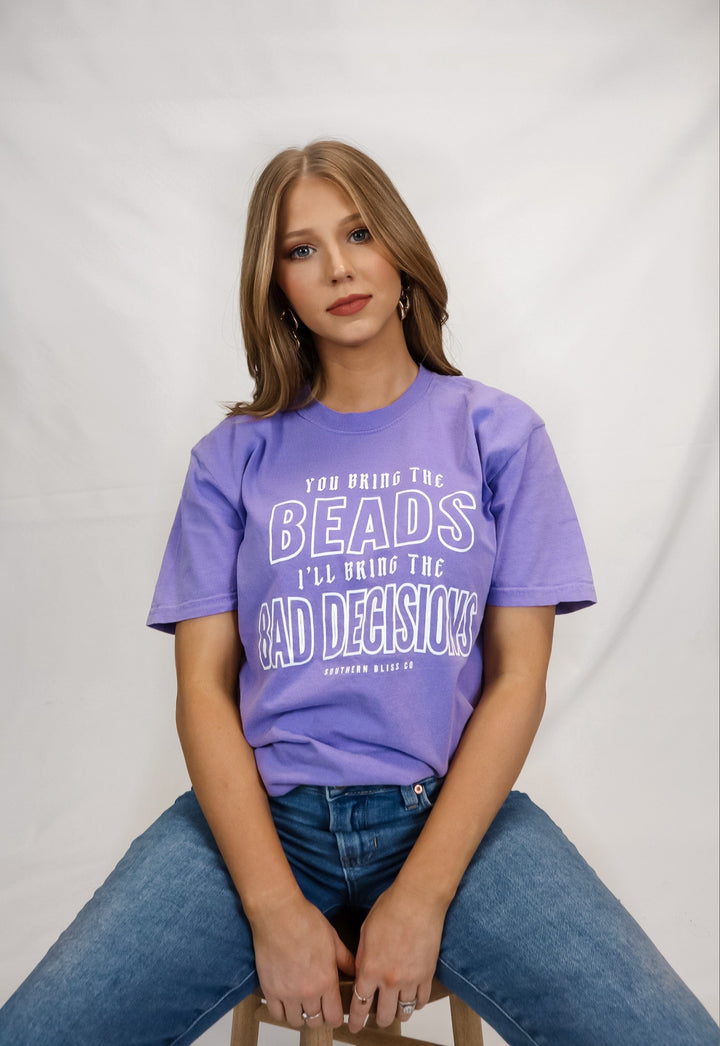 Beads and Bad Decisions Purple Solid Tee