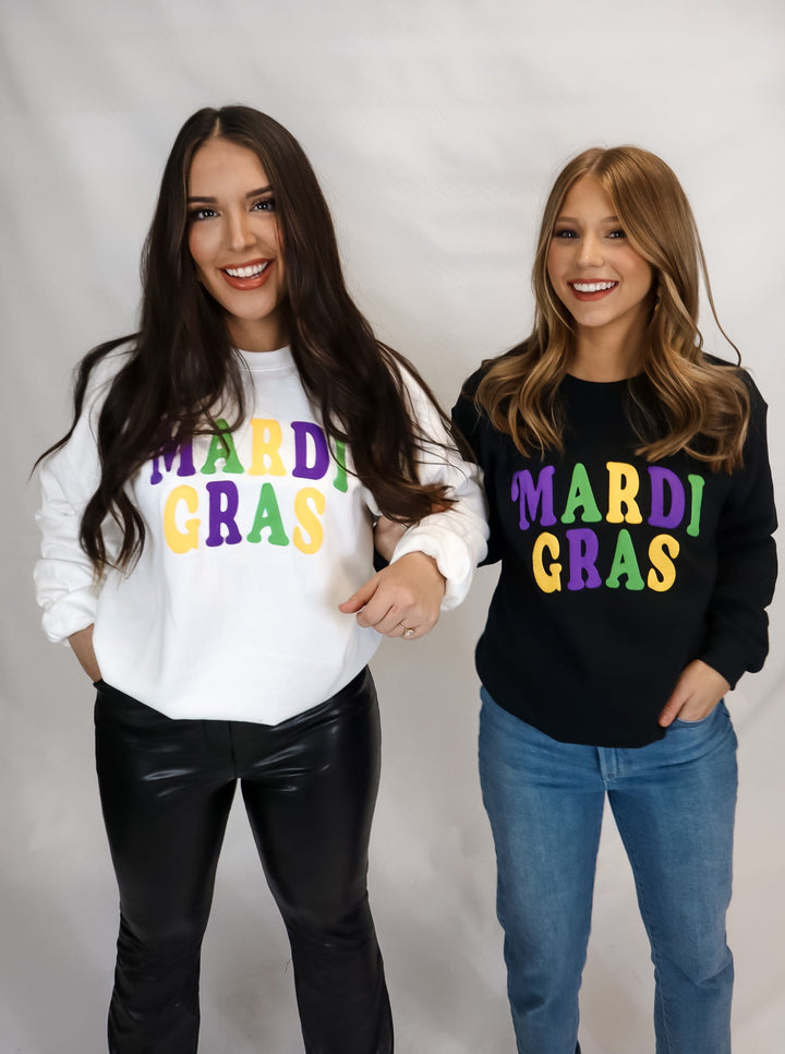 Mardi Gras Puff White Sweatshirt