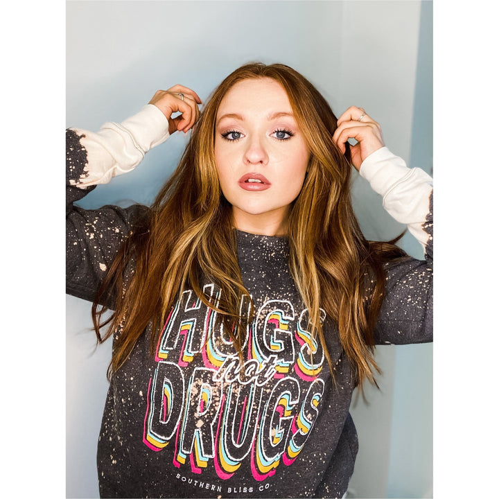 Hugs Not Drugs Bleached Sweatshirt