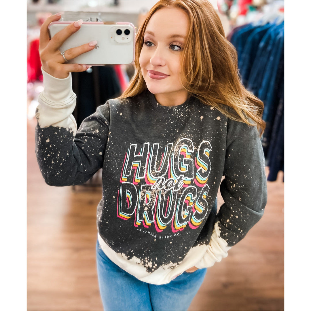 Hugs Not Drugs Bleached Sweatshirt