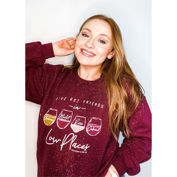 Friends in Low Places Wine - Maroon Bleached Sweatshirt