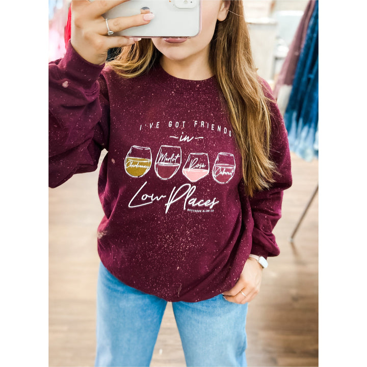 Friends in Low Places Wine - Maroon Bleached Sweatshirt