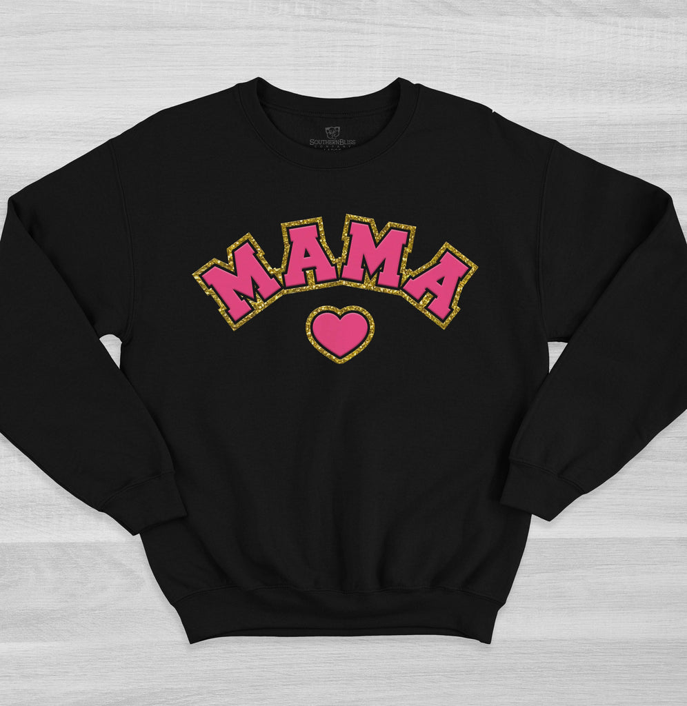 MAMA Pink Varsity Glitter Black Sweatshirt