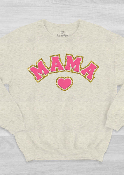 MAMA Pink Varsity Glitter Oatmeal Sweatshirt