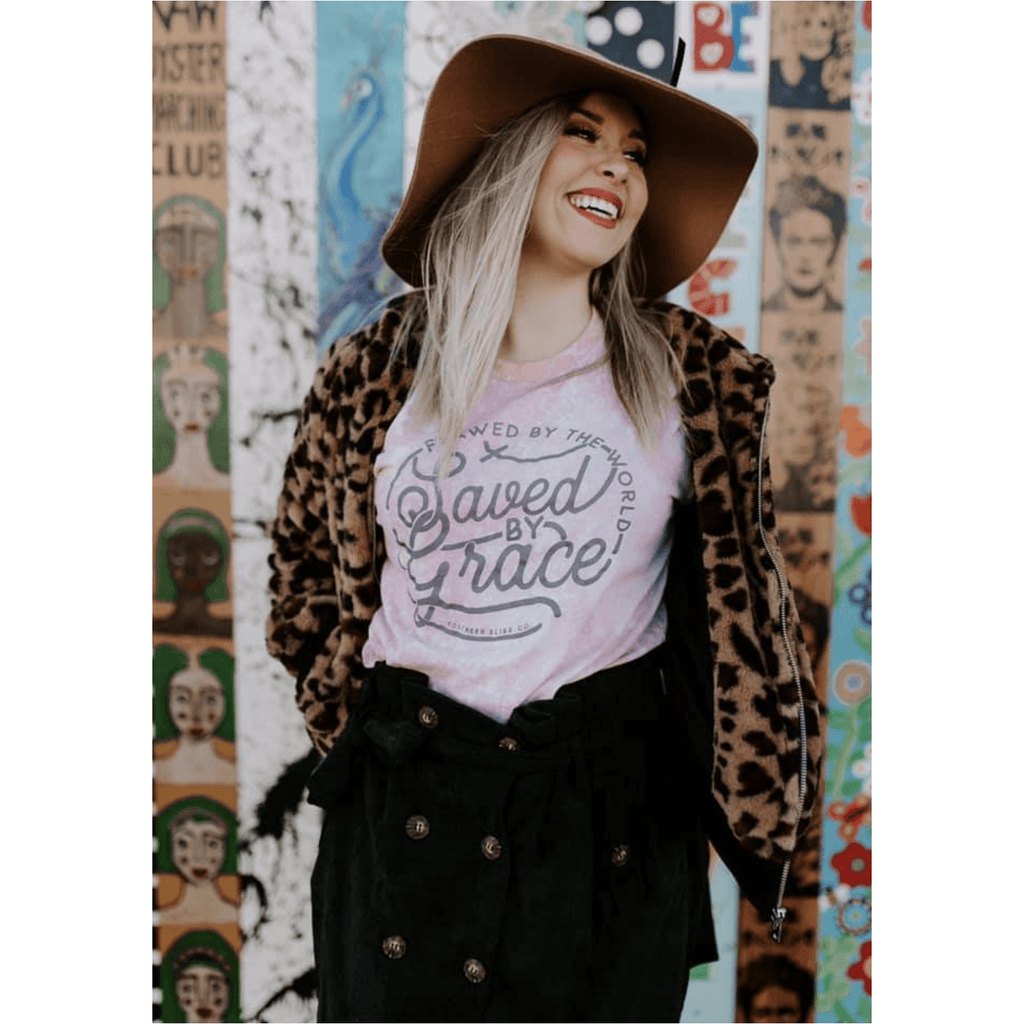 Saved by Grace Bleached Pink Tee Southern Bliss Company