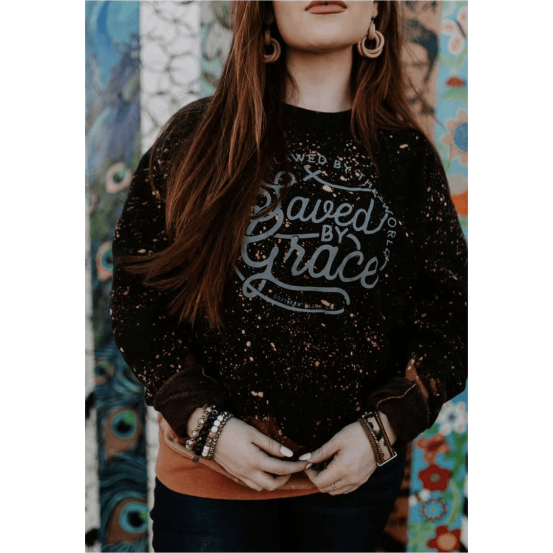 Saved By Grace Bleached Black Sweatshirt