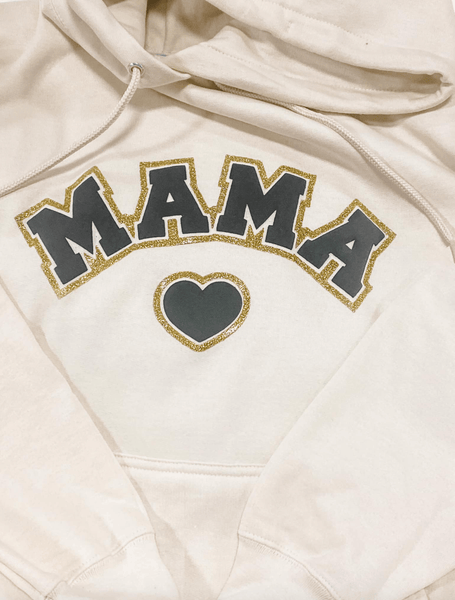 Mama Black Varsity Glitter Cream Hoodie