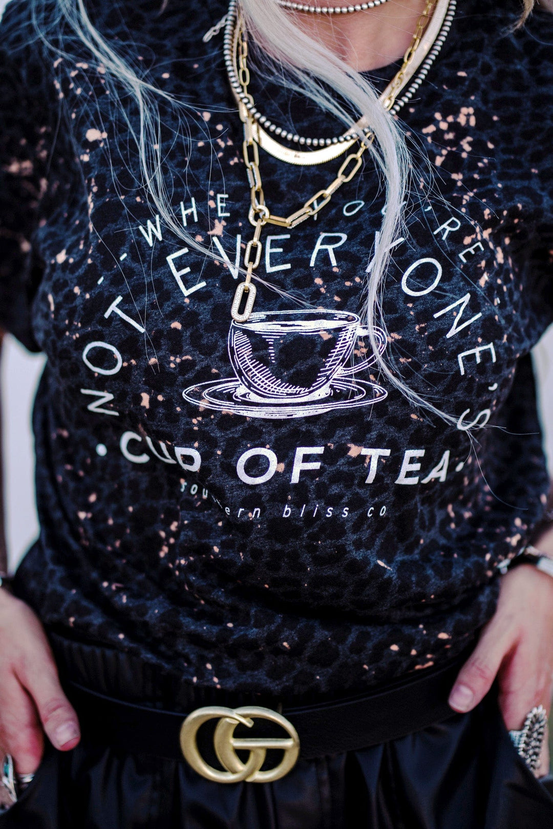 Not Everyones Cup of Tea Black Leopard Print Tee