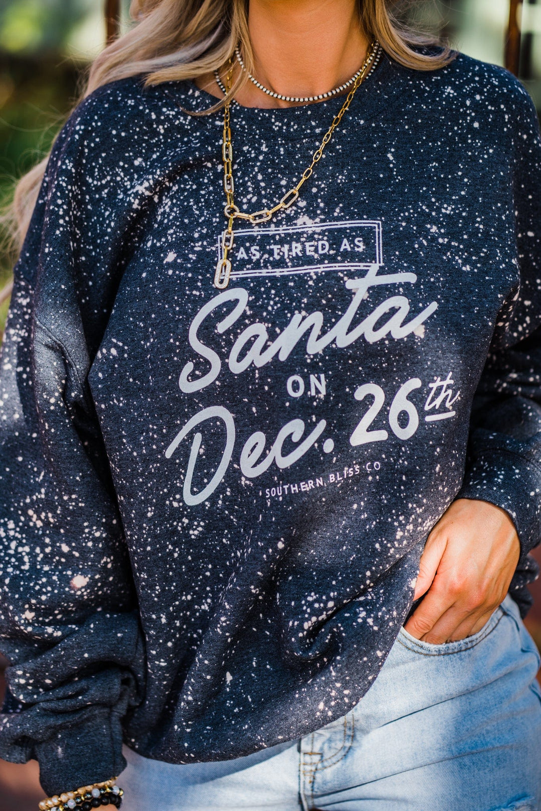 Tired As Santa Bleached Sweatshirt