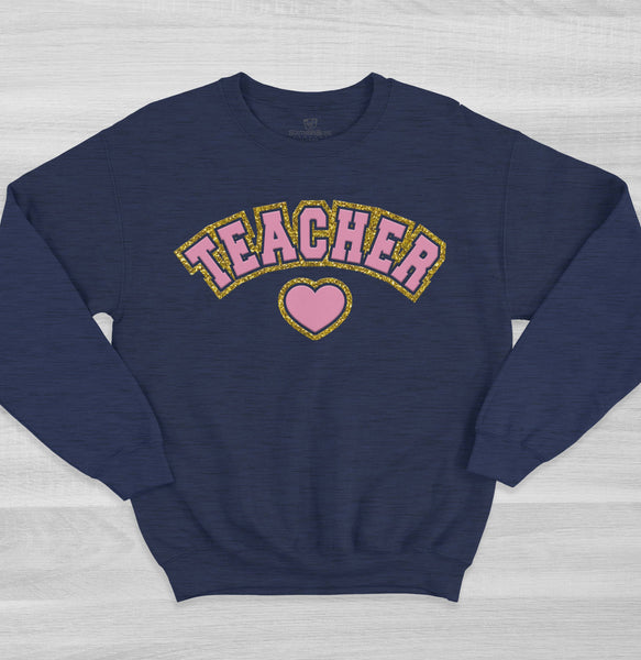 TEACHER Varsity Glitter H-Navy Sweatshirt