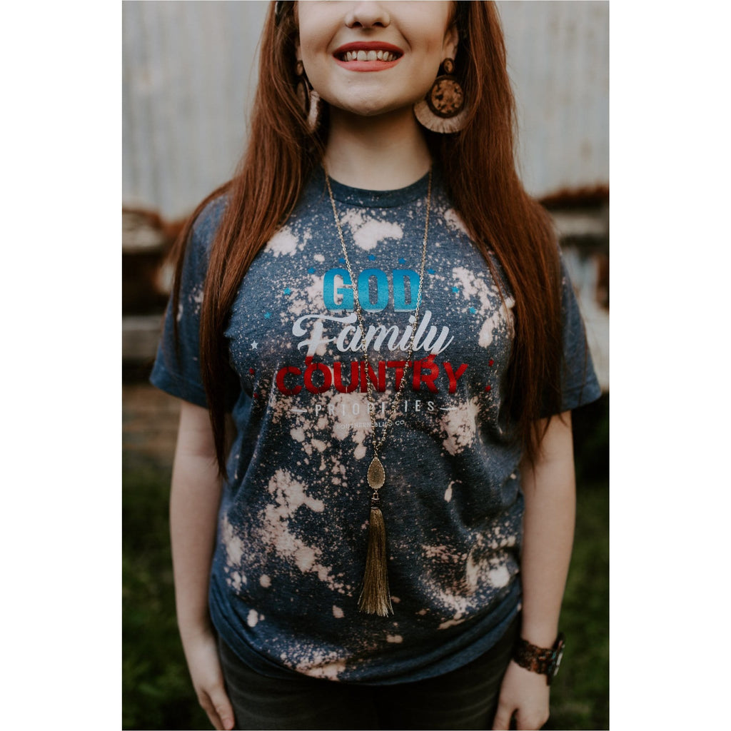 God Family Country Heather Navy Bleached Tee
