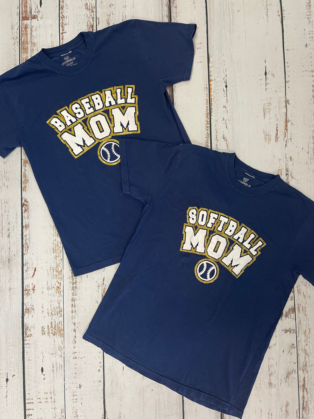 Baseball Mom Varsity Glitter Navy Tee