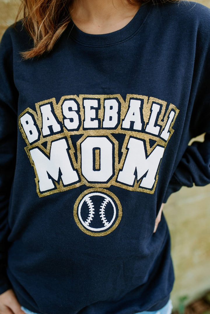 Baseball Mom Varsity Glitter Navy Tee