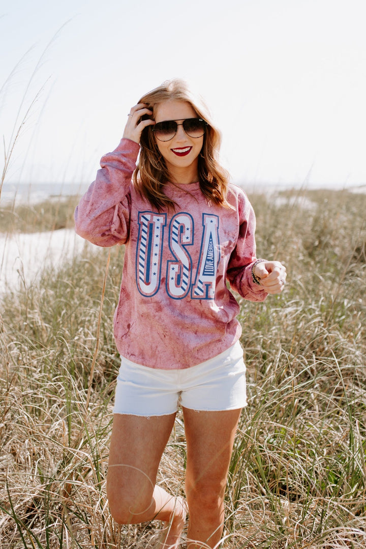 USA Red Tie Dye Sweatshirt