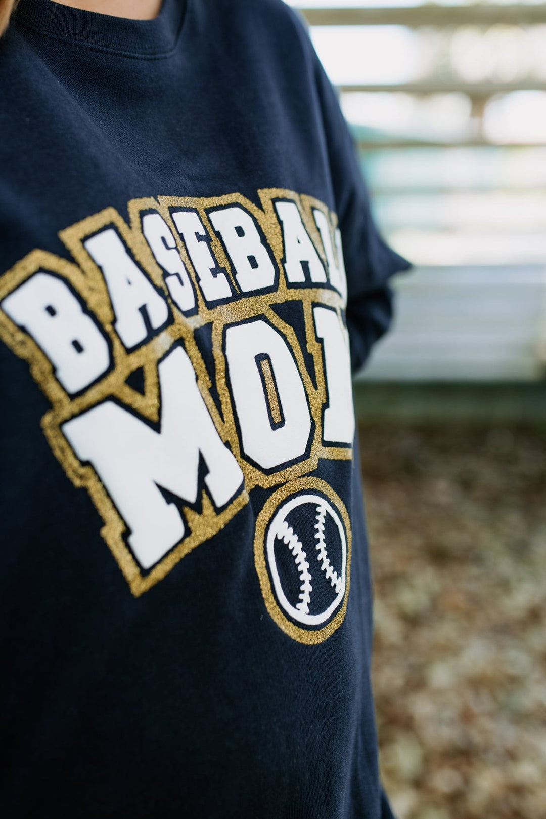 Baseball Mom Varsity Glitter Navy Tee