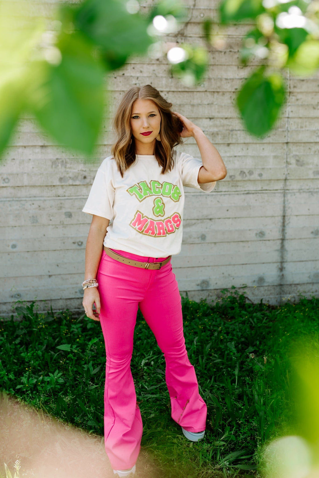 Tacos and Margs Varsity Glitter Cream Tee