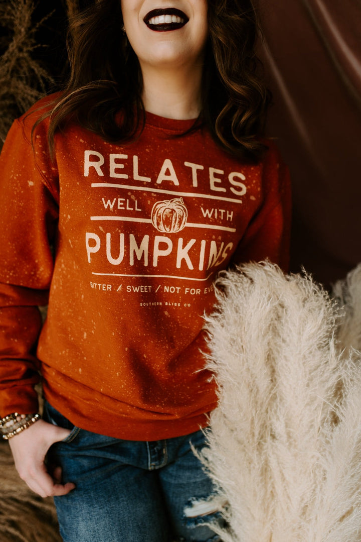 Relates Well With Pumpkins Bleached Sweatshirt