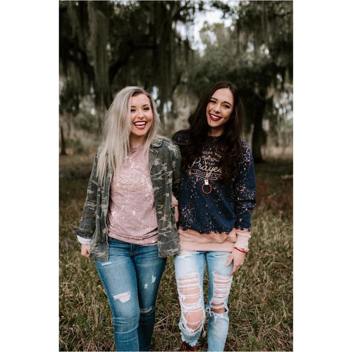 Turn Your Worries Into Prayers Navy Bleached Sweatshirt