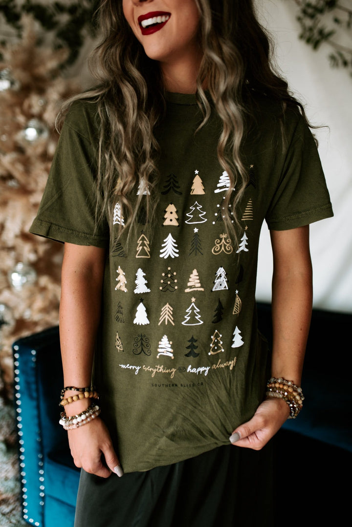 Merry Everything Trees Solid Tee