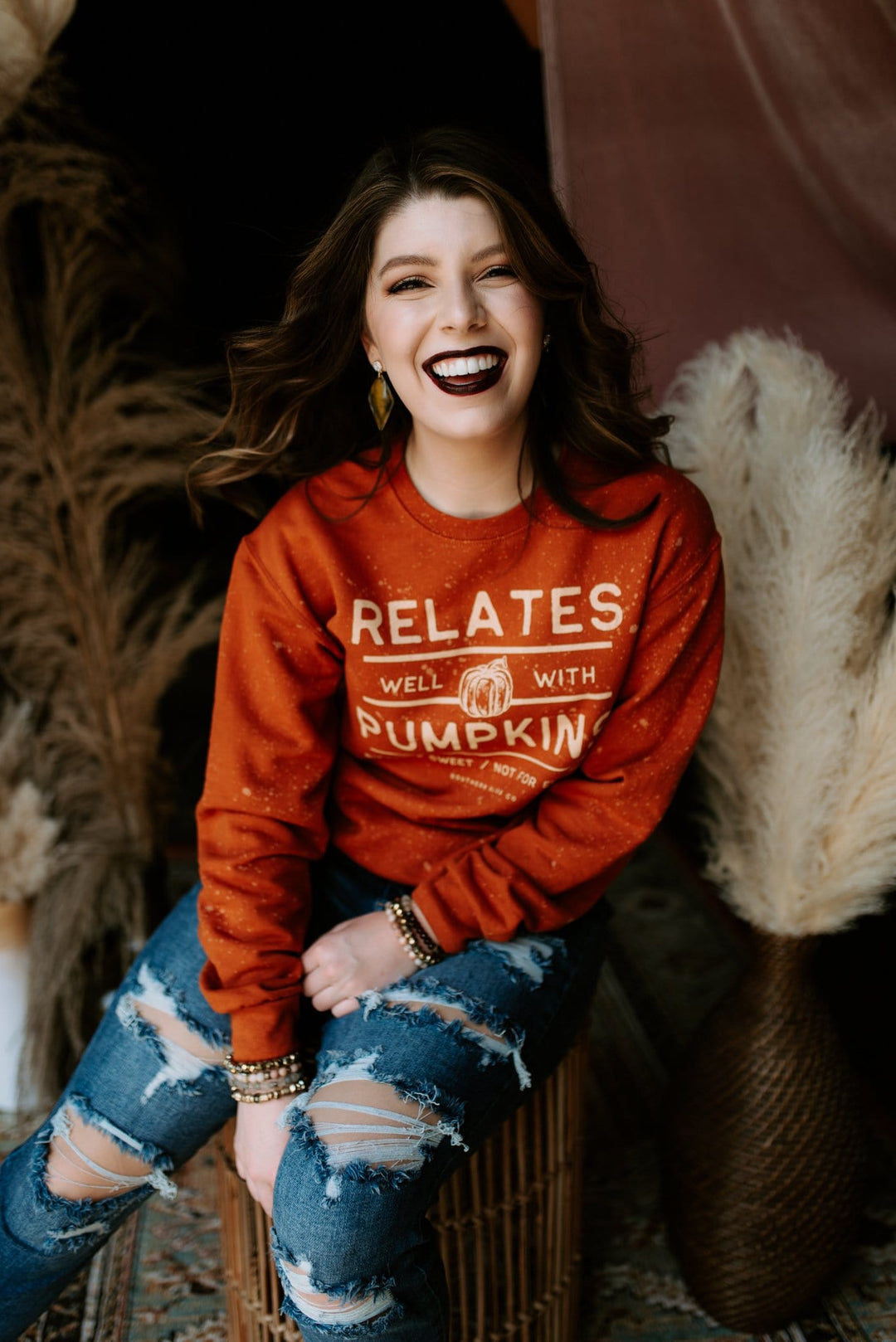 Relates Well With Pumpkins Bleached Sweatshirt