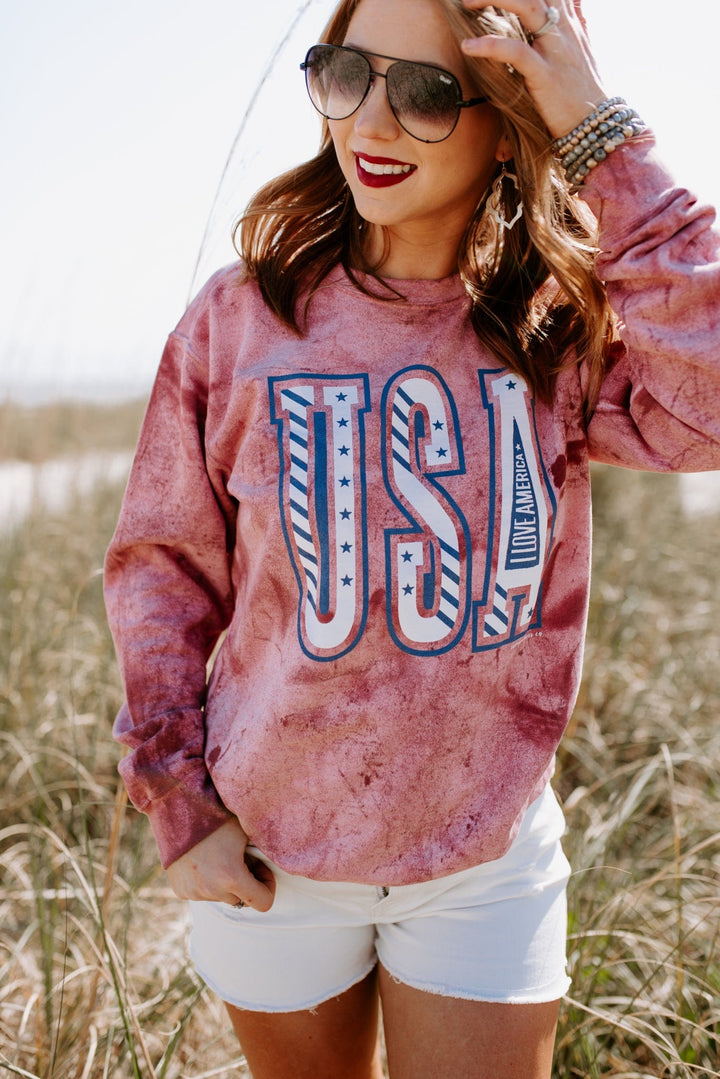 USA Red Tie Dye Sweatshirt